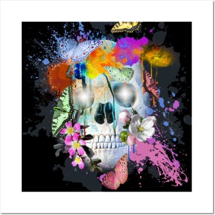 Skull Flowers And Butterfly, Rainbow Butterflies Posters and Art